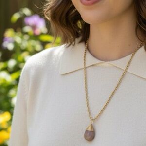 💎 Stunning Gold Plated Chain & Natural Stone Pendant Necklace 💎